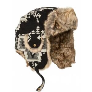 Pendleton Black and Cream Patterned Fur Hat